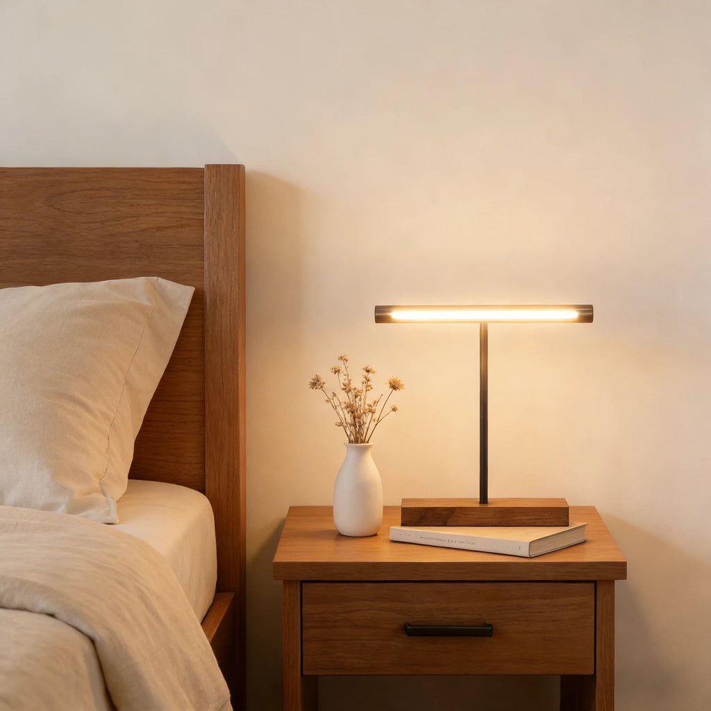 Luminária de Mesa Nogueira COB USB – Luz Ambiente para Quarto