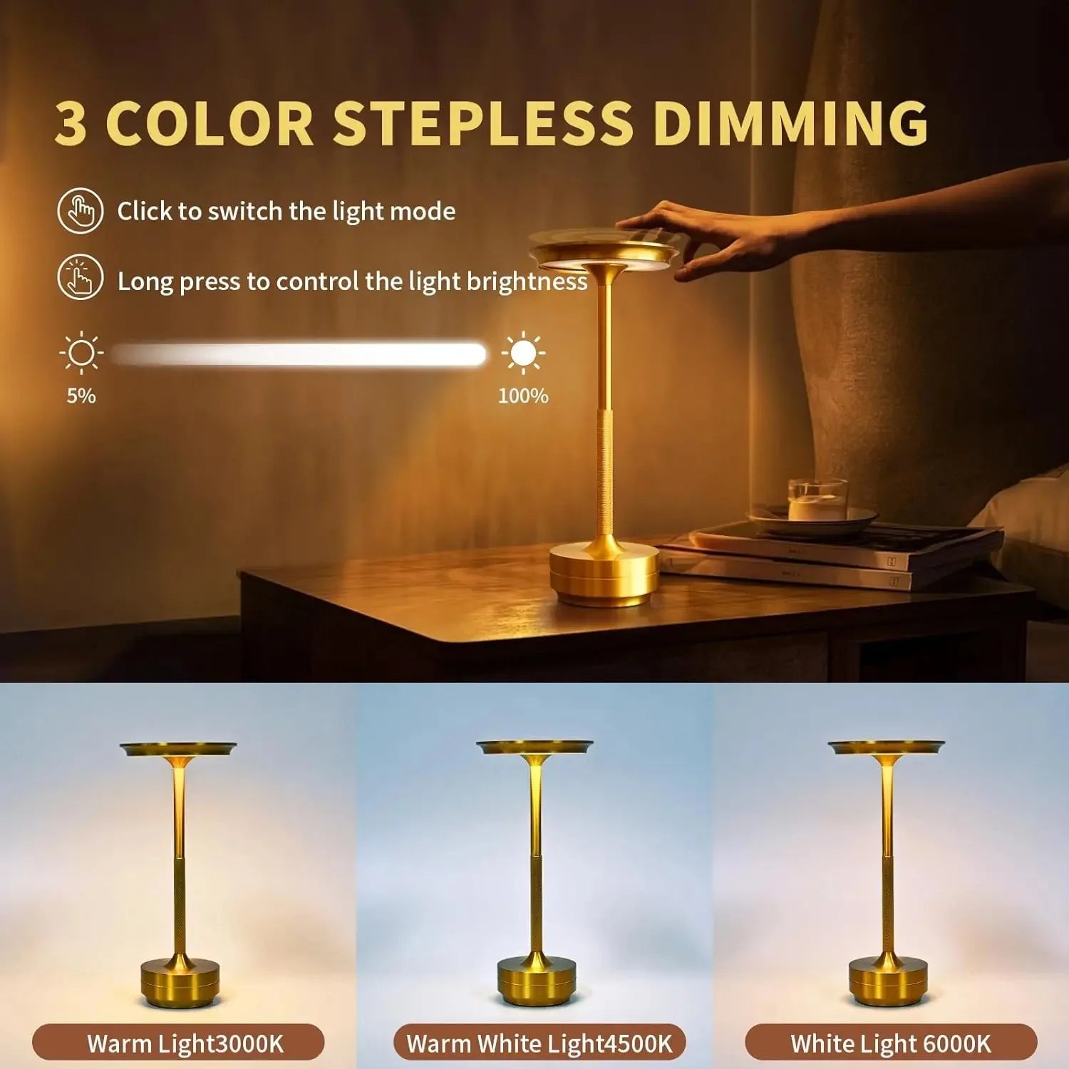 Luminária de Mesa Sem Fio Recarregável Touch LED – Bar, Restaurante e Hotel