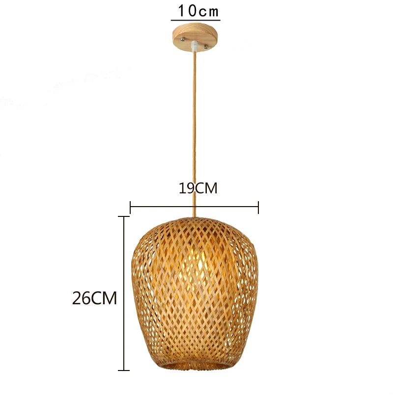 Lustre Lanterna de Bambu Trançado à Mão Retrô