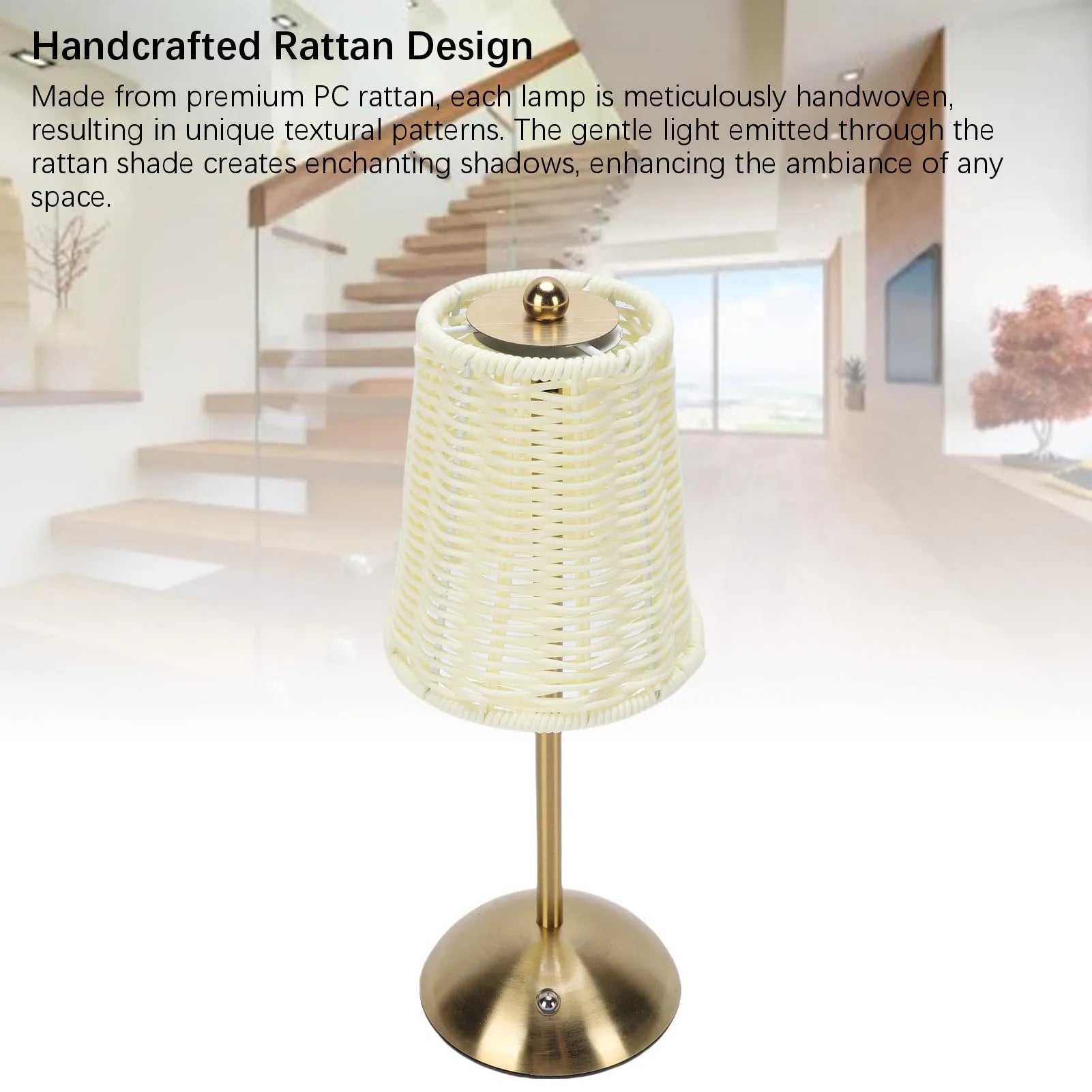 Luminária Rattan Recarregável LED 3 Cores Dimmer Vintage