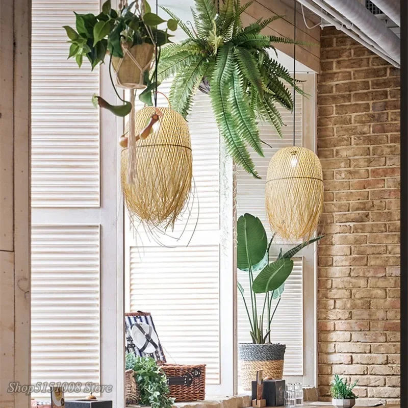 Pendente de Bambu Artesanal Boho — Para Sala, Quarto e Restaurante