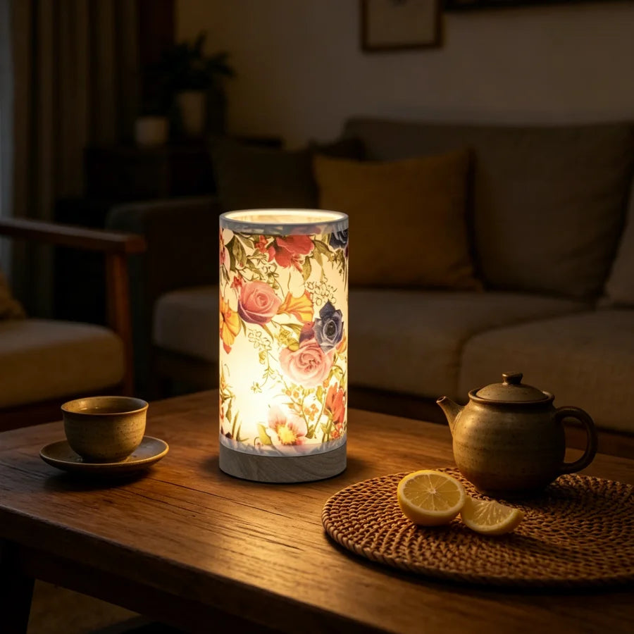 Luminária Madeira Rosa Abajur Tecido USB Cabeceira Criativa