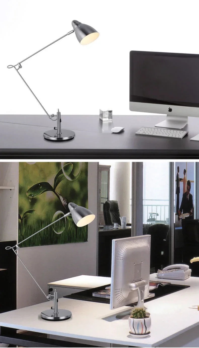 Luminária de Mesa Braço Articulado Alumínio Flexível com Lâmpada E27 LED