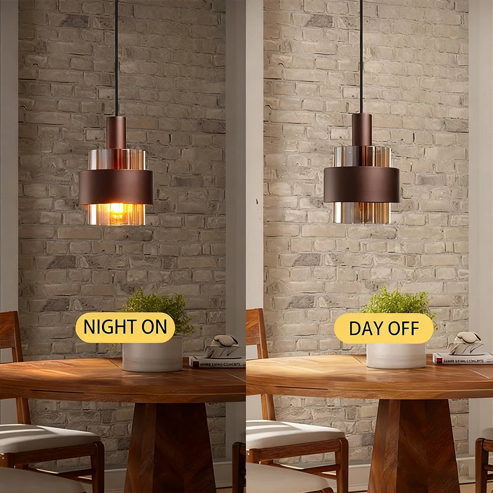 Kit 2 Pendentes LED E27 em Vidro Âmbar Bronzeado