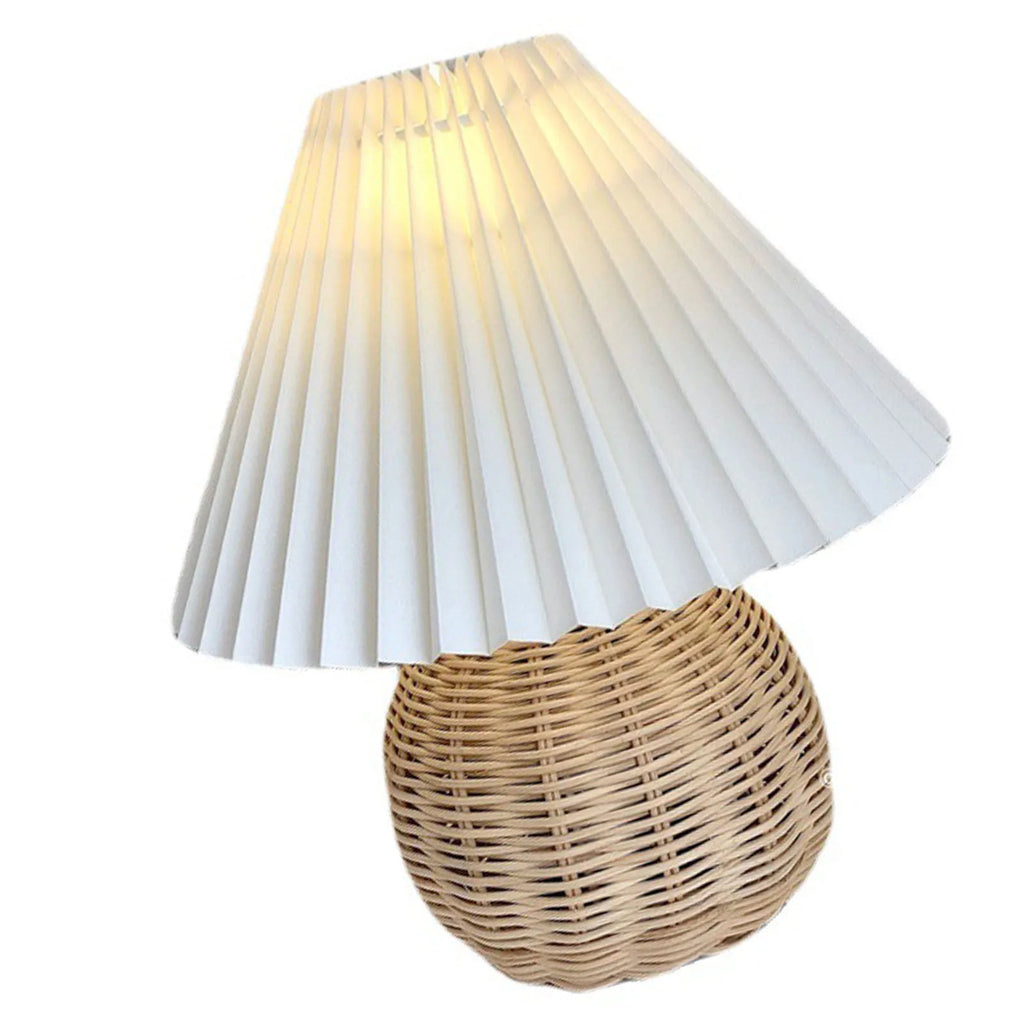 Luminária Mini Rattan Plissada Cabeceira Sala Vintage Boho