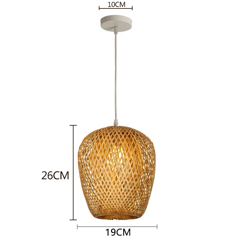 Lustre Lanterna de Bambu Trançado à Mão Retrô