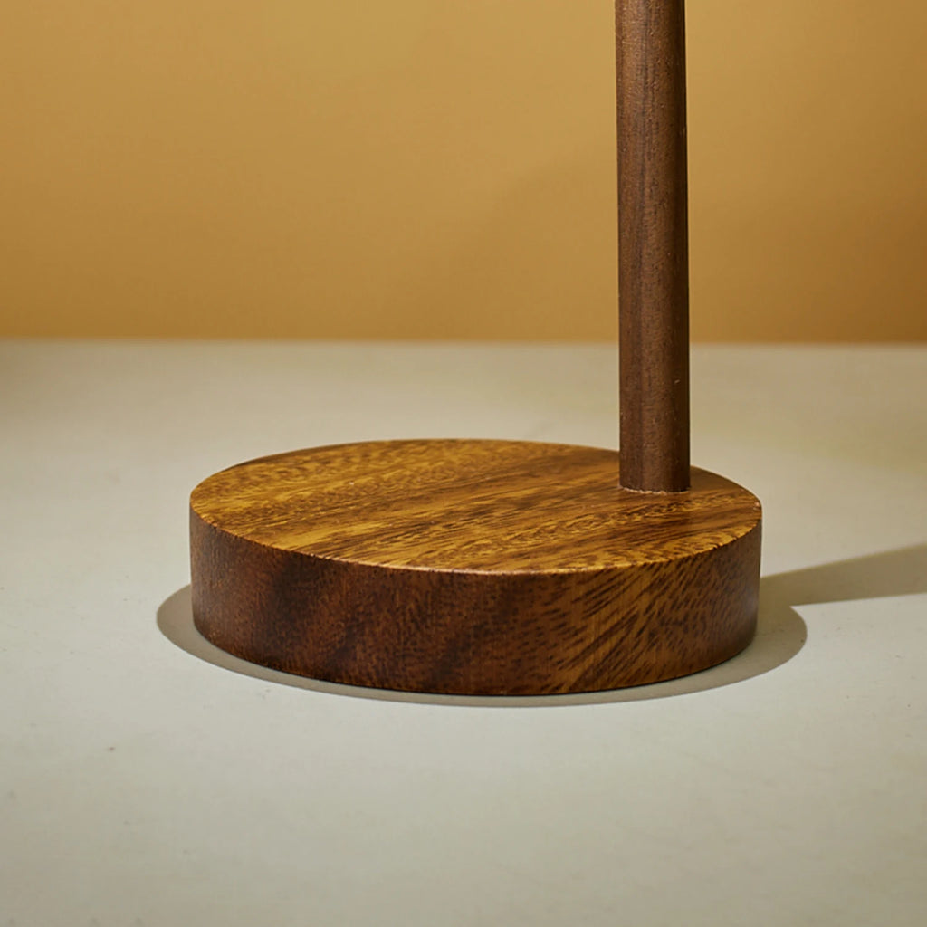 Luminária de Mesa Madeira Retrô com Botão Rotativo LED – Cabeceira