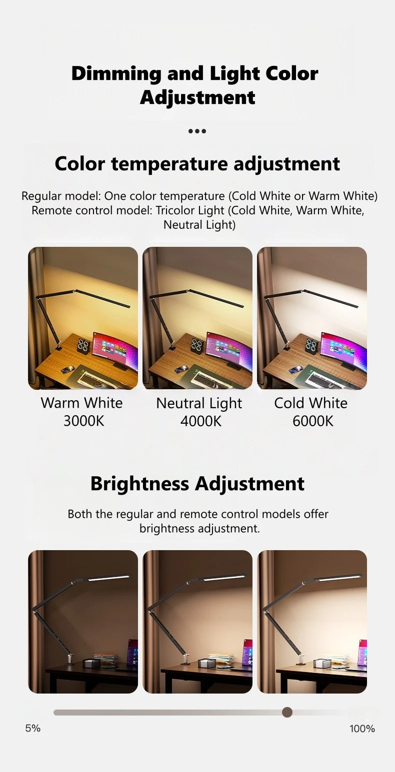 Luminária de Mesa 8W Braço Articulado com Dimmer LED – Proteção Ocular
