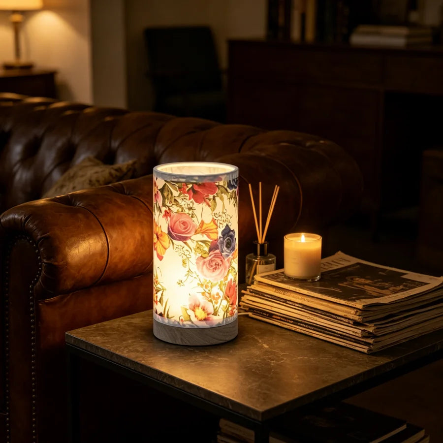 Luminária Madeira Rosa Abajur Tecido USB Cabeceira Criativa