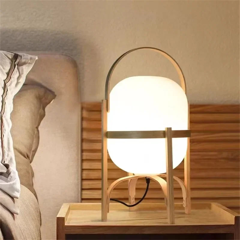 Luminária Madeira LED Vidro Minimalista Mesa Leitura Sala
