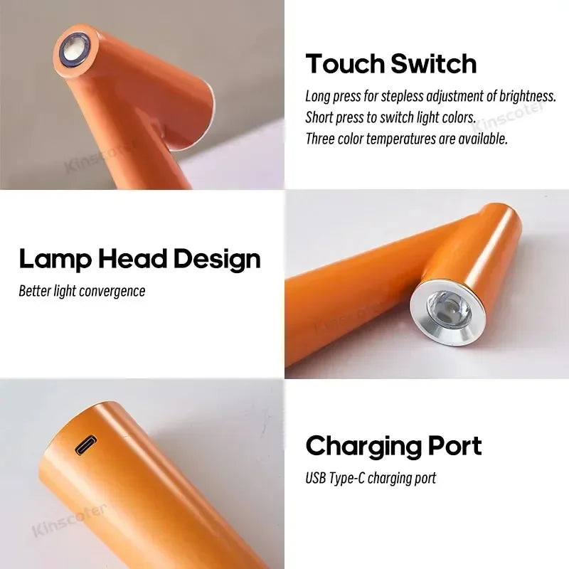 Luminária de Mesa Portátil Metal LED Touch Recarregável – Luz Noturna