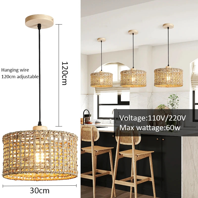 Pendente Eldiara - Rattan Natural - ilha de cozinha boho natural