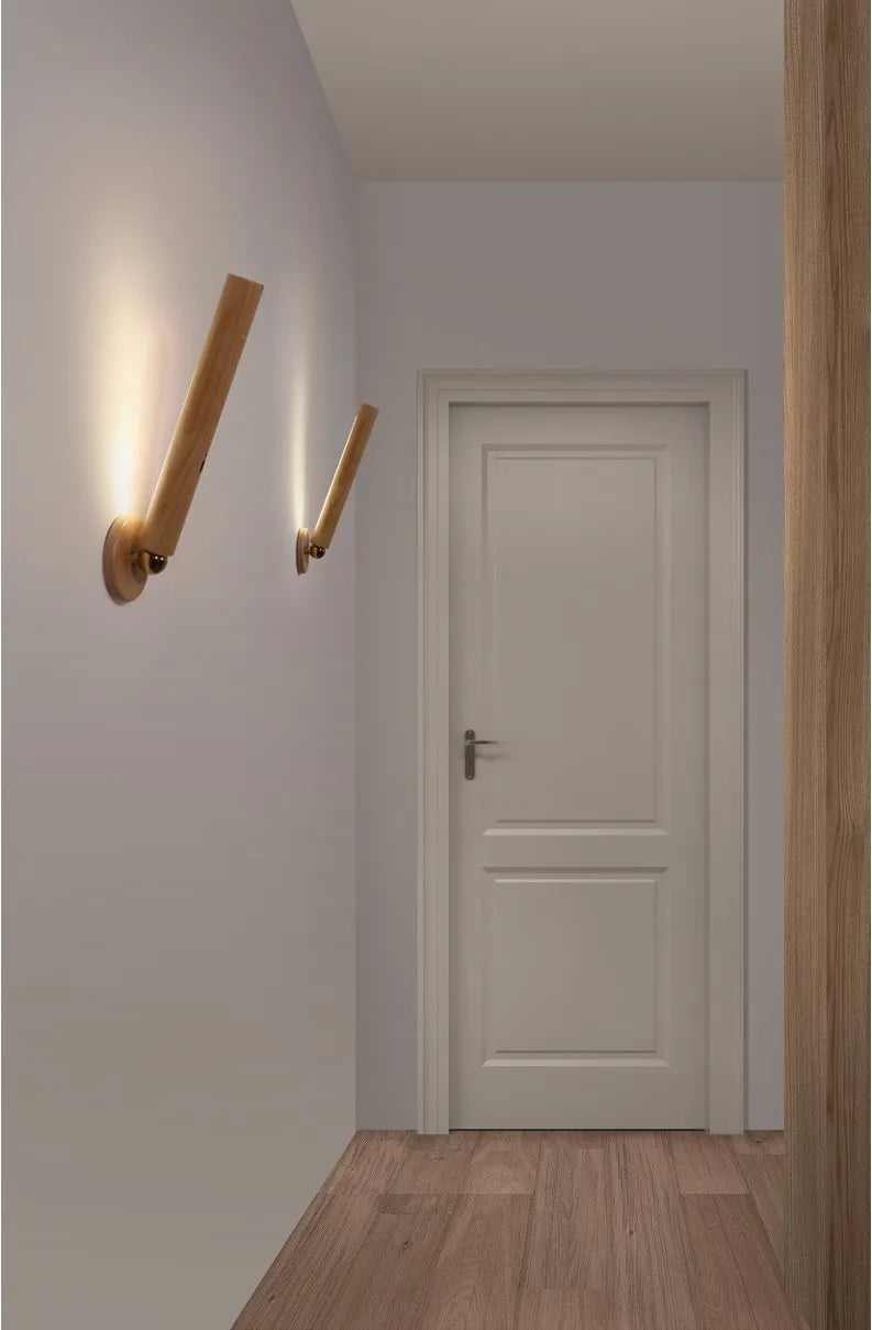 Luminária de Parede Madeira Magnética Girátória 360° USB – Quarto e Sala