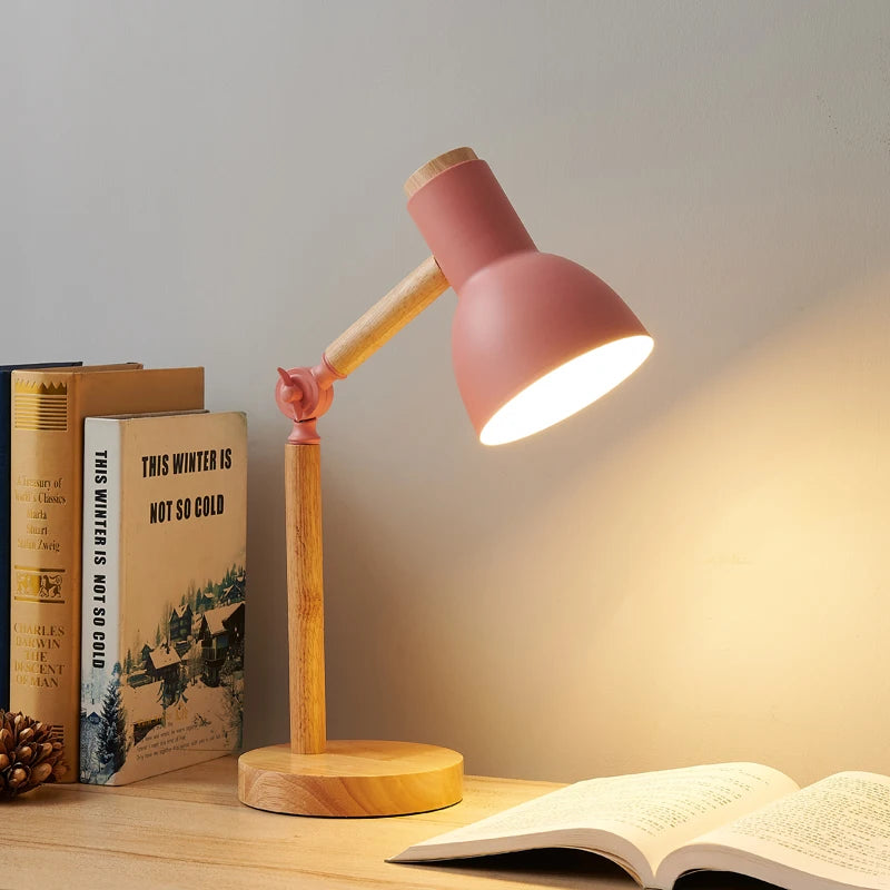 Luminária de Mesa Madeira Nórdica Criativa com LED Giratório – Cabeceira