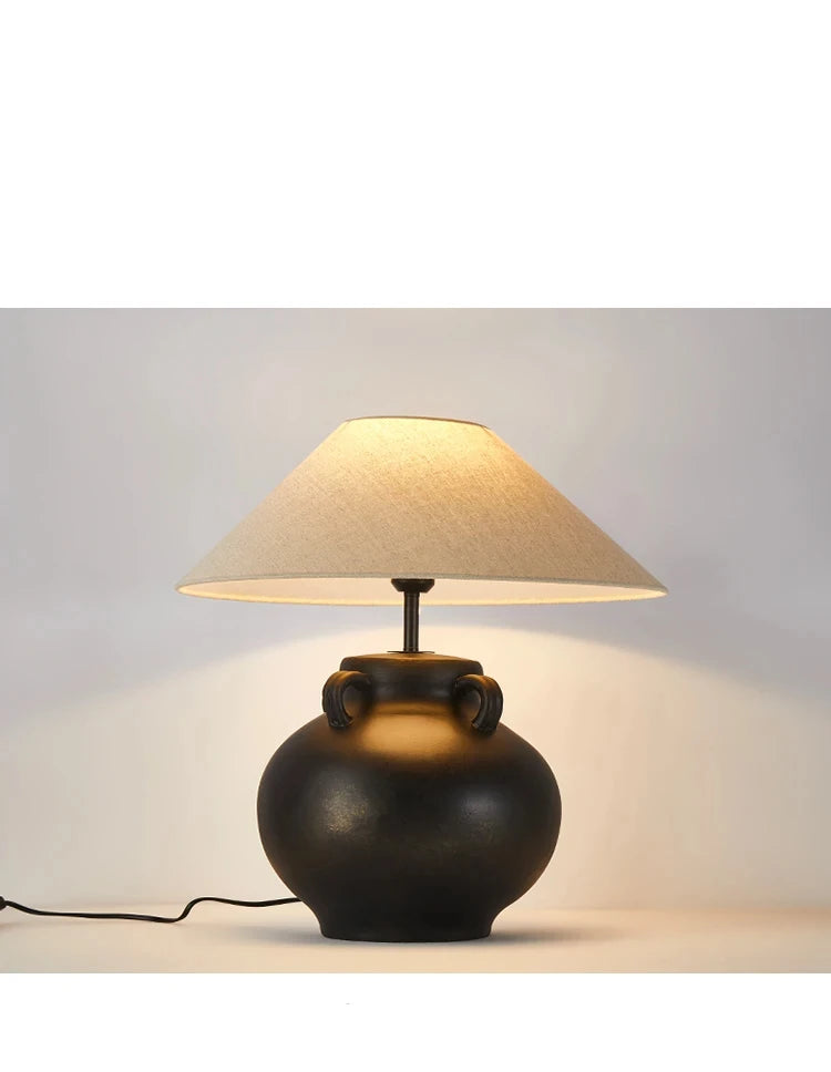 Luminária Cerâmica Wabi-Sabi Nórdica Abajur Tecido Design