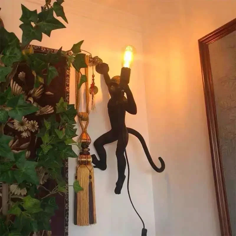 Pendente Nórdico Retrô Corda de Cânhamo Macaco Resina – Quarto e Sala