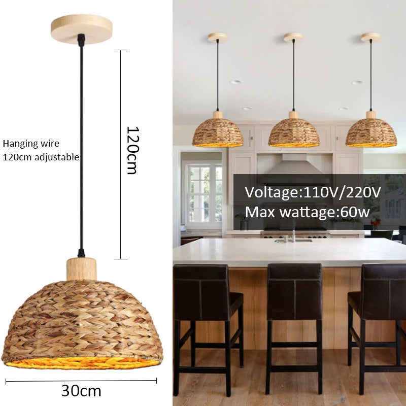 Pendente Eldiara - Rattan Natural - ilha de cozinha boho natural