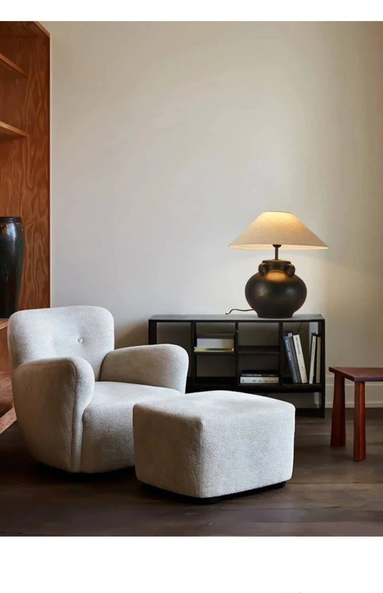 Luminária Cerâmica Wabi-Sabi Nórdica Abajur Tecido Design