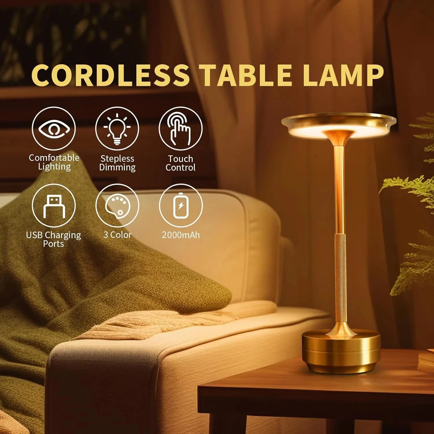 Luminária de Mesa Sem Fio Recarregável Touch LED – Bar, Restaurante e Hotel