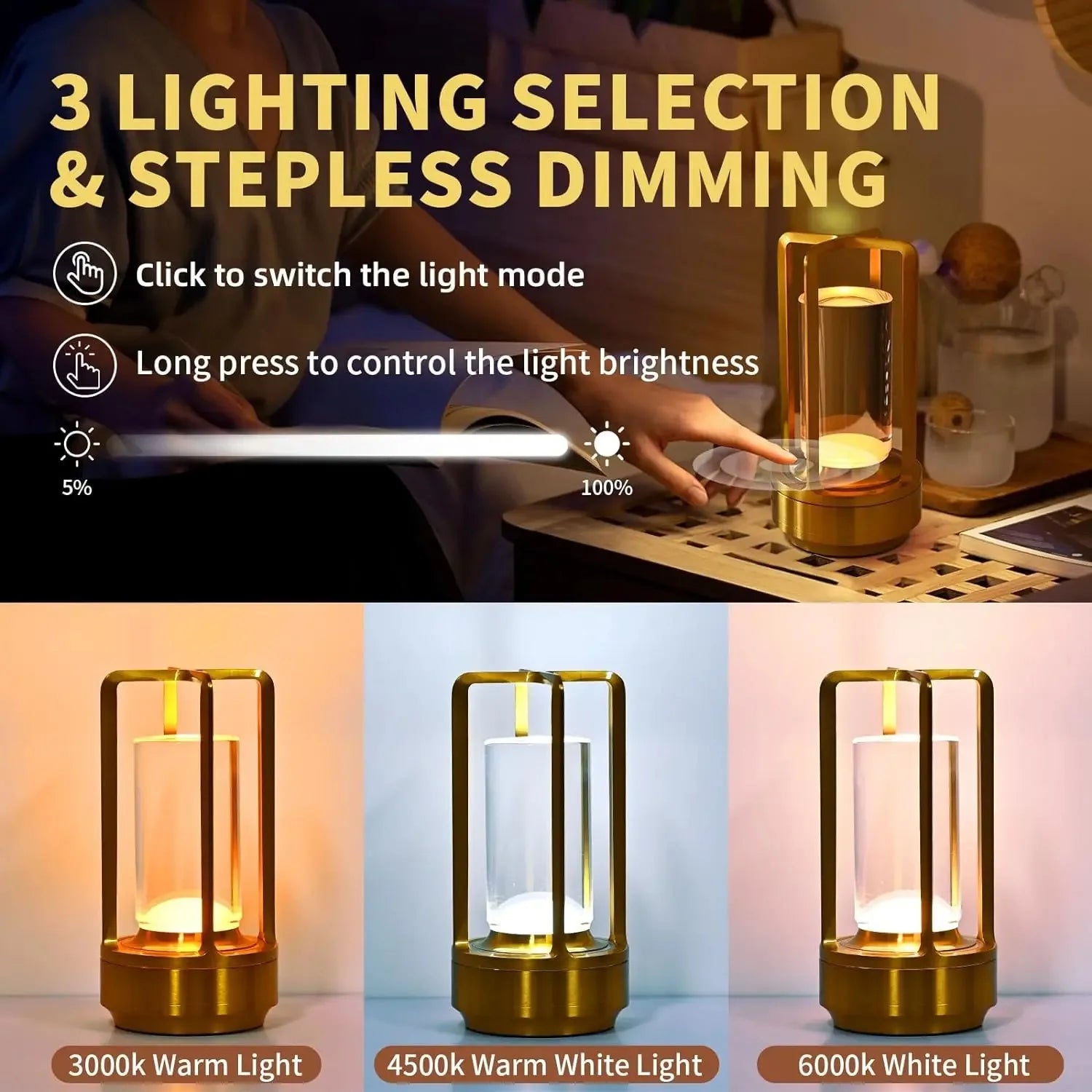 Luminária de Mesa Sem Fio Recarregável Touch LED – Bar, Restaurante e Hotel