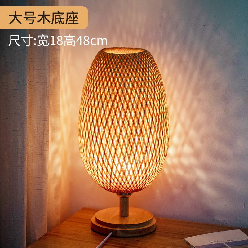 Luminaria de Mesa Avnaina - Madeira Nogueira e Rattan - aparador boho natural