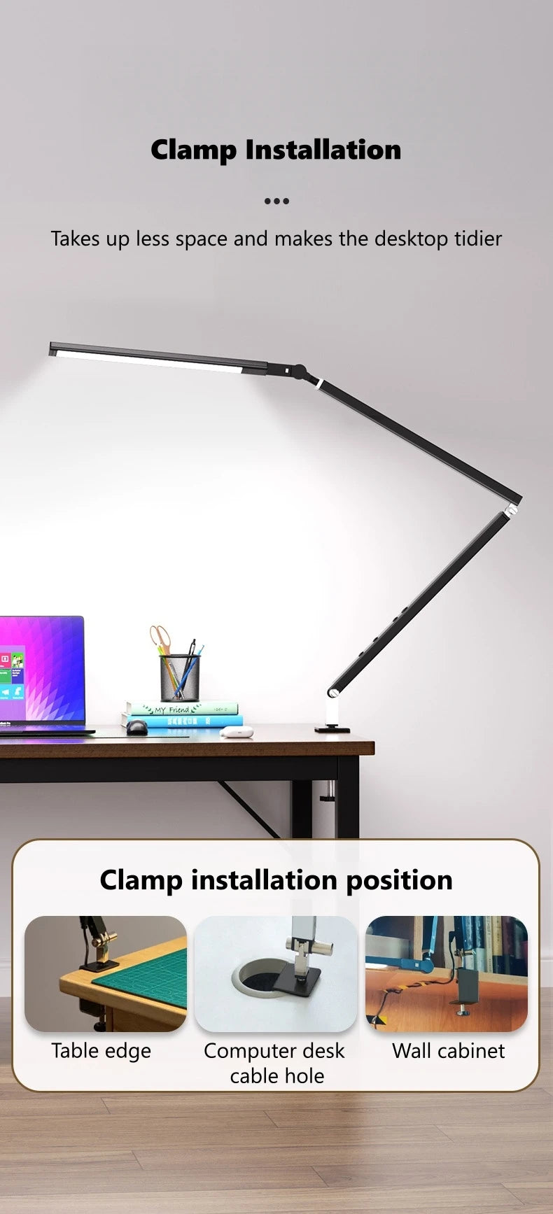 Luminária de Mesa 8W Braço Articulado com Dimmer LED – Proteção Ocular