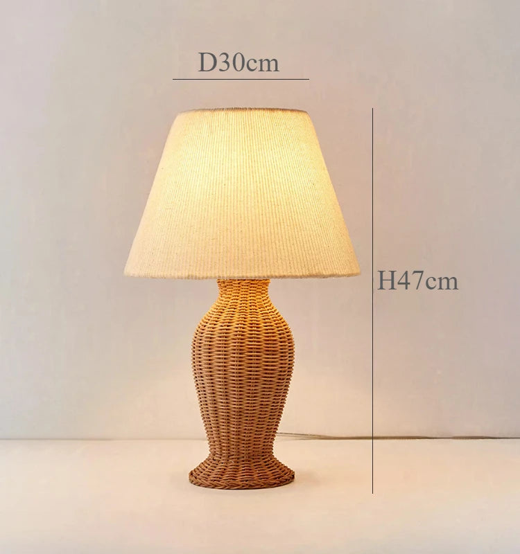 Luminaria de Mesa Avnae - Rattan e Linho - cabeceira japandi
