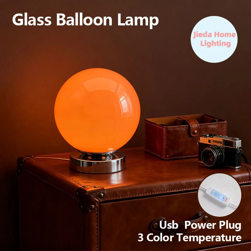 Luminária de Mesa Vidro Estilo Murano USB – 3 Temperaturas de Cor