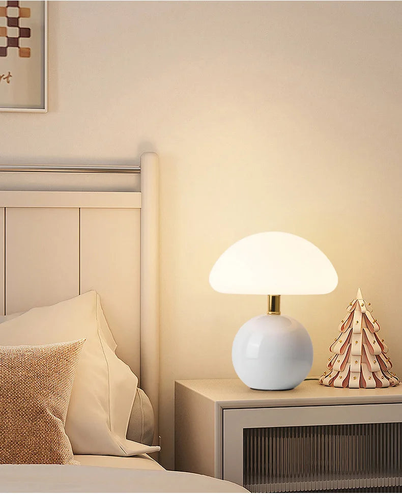 Abajur Cogumelo Cerâmica LED Luz Quente Cabeceira