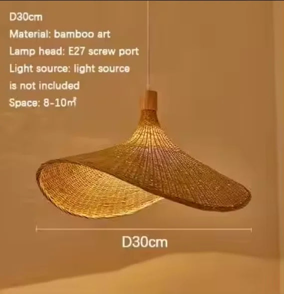 Lustre Artesanal Chapéu de Palha em Bambu e Rattan para Sala de C...