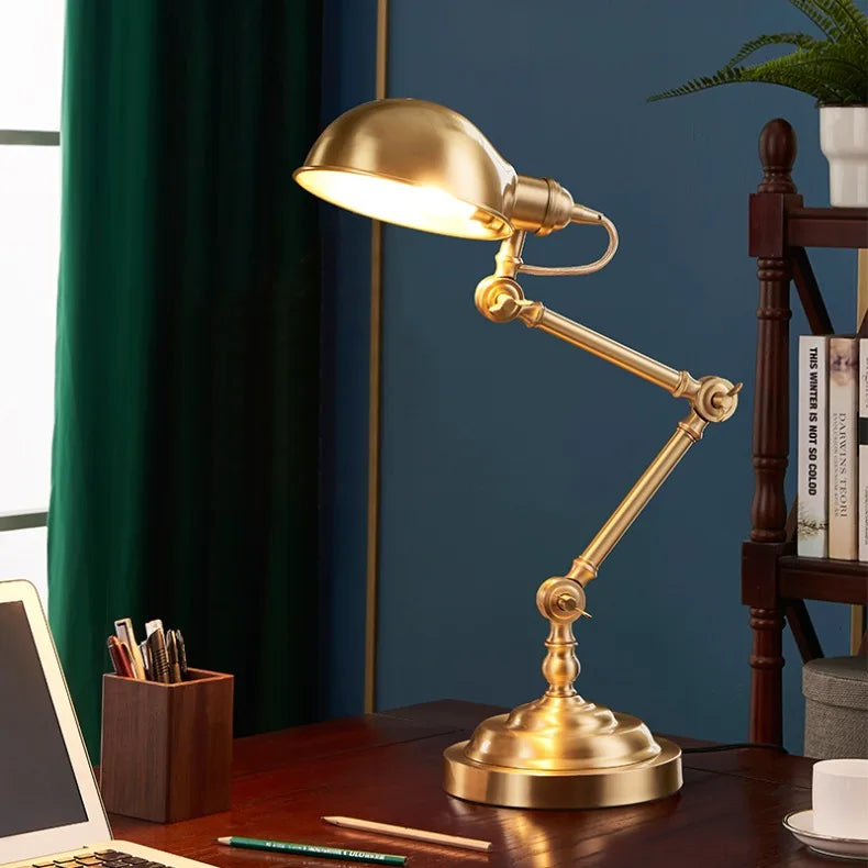 Luminárias de Mesa American All Copper Long Pole Adjustable Rocker Arm Table Lamps Moden Living Room Bedroom Restaurant Office Reading Desk Lights