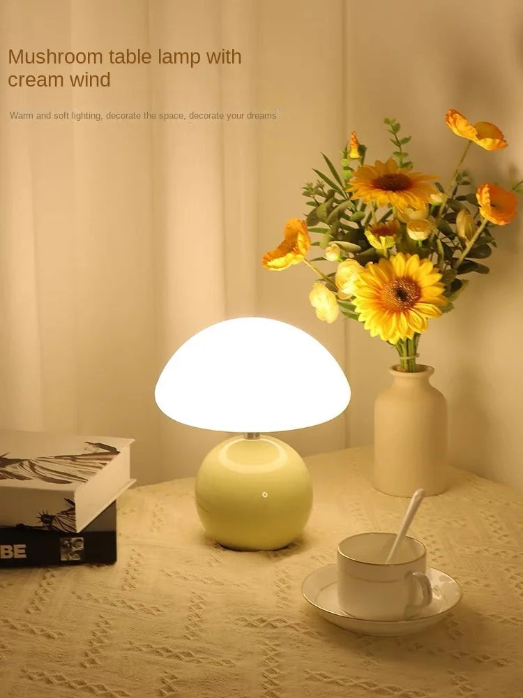Abajur Cogumelo Cerâmica LED Luz Quente Cabeceira