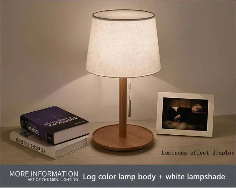 Abajur Custom Modern Nordic Luxo Casa Sala de Estar Quarto Decoração Round Fabric Wood Base Cloth Table Lamp