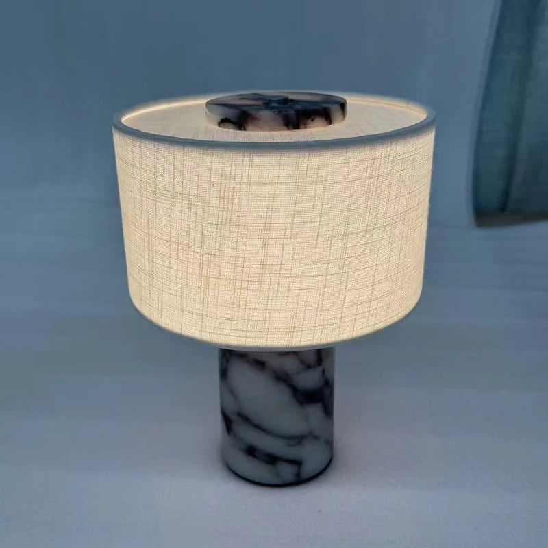 Luminária Mármore Abajur Tecido Decorativa Sala Quarto