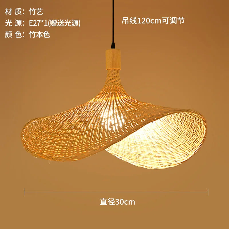 Lustre Artesanal Chapéu de Palha em Bambu e Rattan para Sala de C...