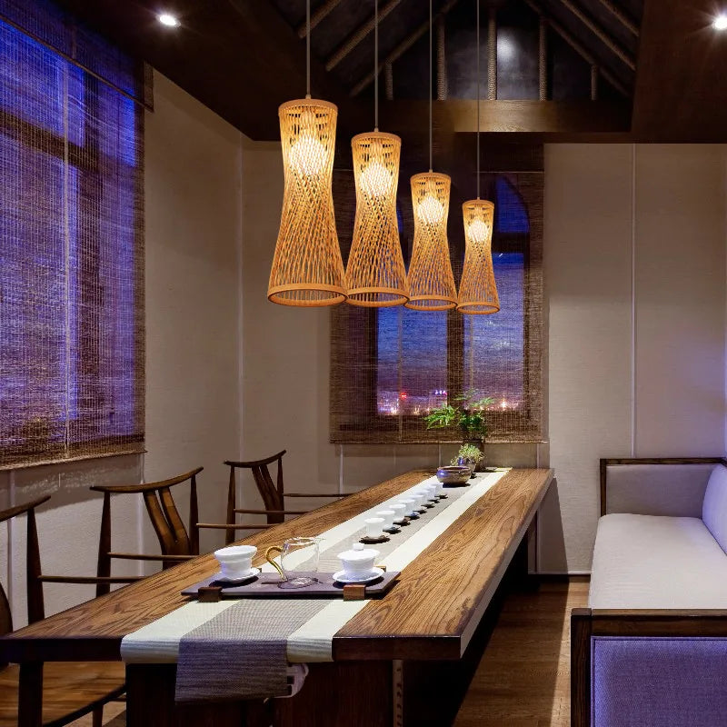 Pendente Eldiina - Rattan e Bambu - bancada gourmet boho natural