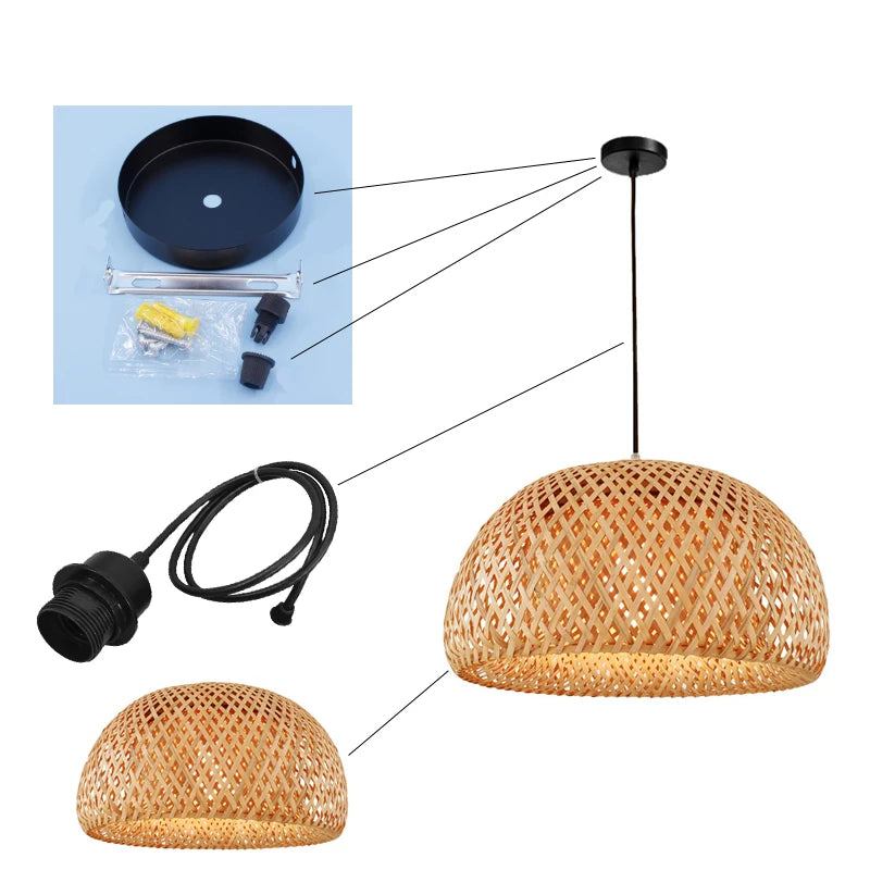 Pendente Eldiina - Rattan e Bambu - bancada gourmet boho natural