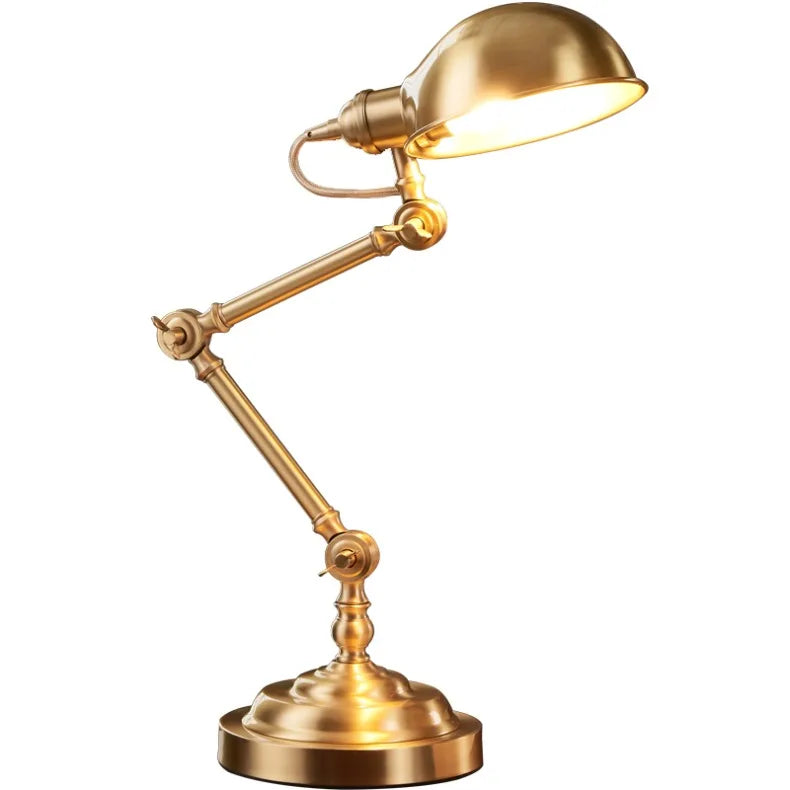Luminárias de Mesa American All Copper Long Pole Adjustable Rocker Arm Table Lamps Moden Living Room Bedroom Restaurant Office Reading Desk Lights