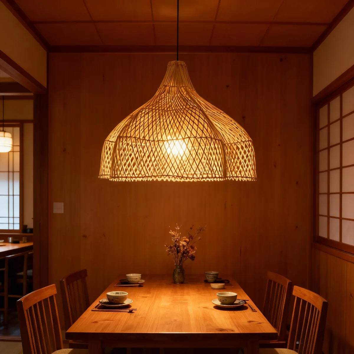 Lustre Artesanal Rattan Estilo Japonês