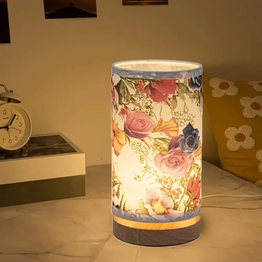 Luminária Madeira Rosa Abajur Tecido USB Cabeceira Criativa