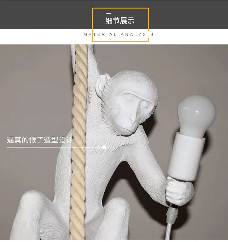 Pendente Nórdico Retrô Corda de Cânhamo Macaco Resina – Quarto e Sala