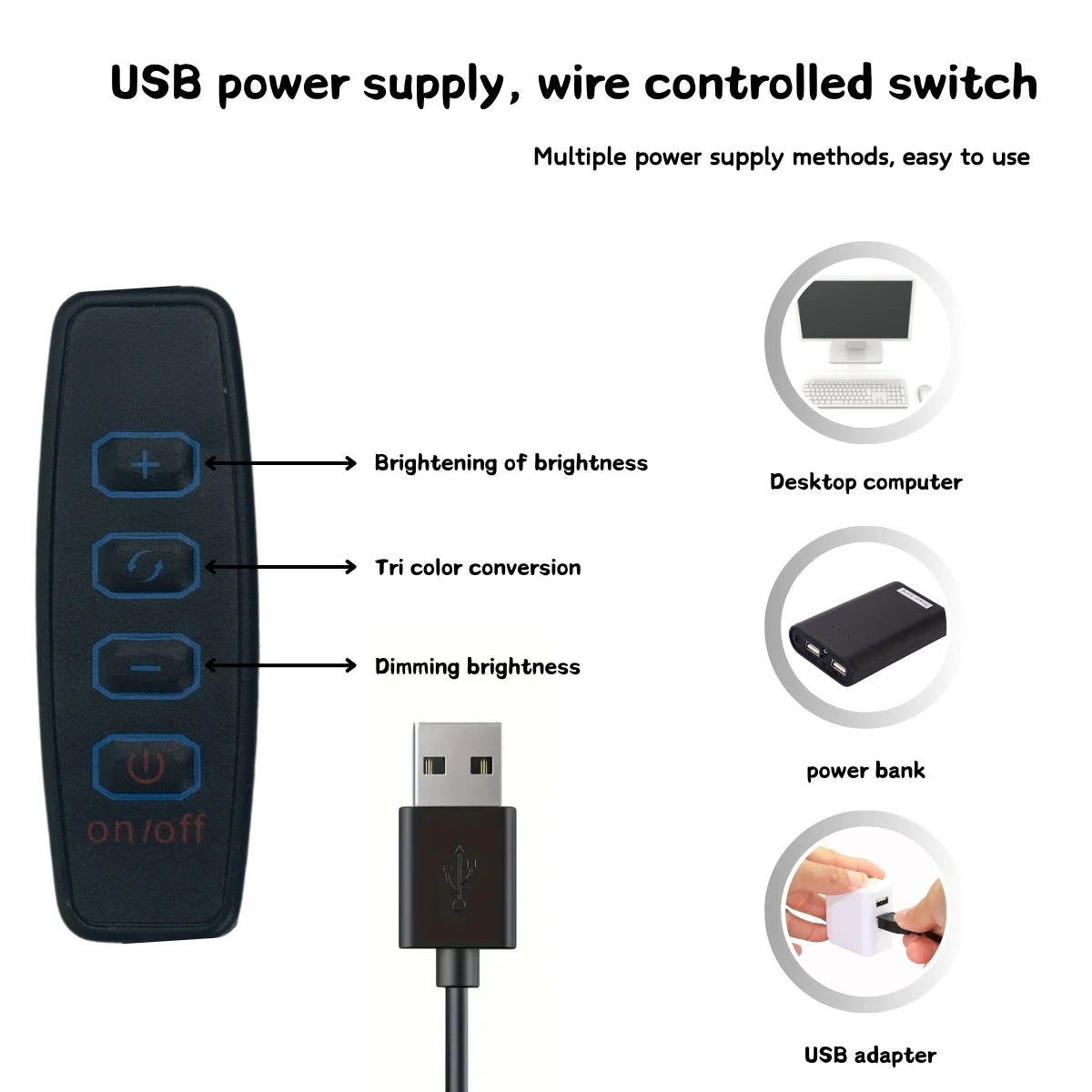 Luminária Cream LED USB 3 Cores Quarto Sala Escritório