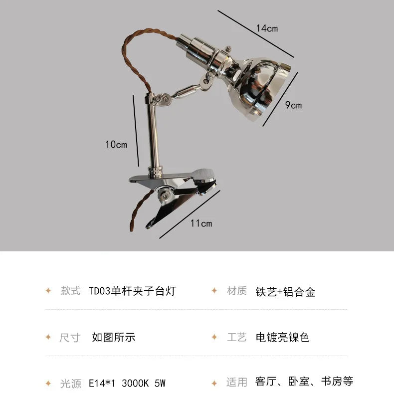 Luminária de Mesa Industrial com Braço Articulado e Presilha – LED Retrô