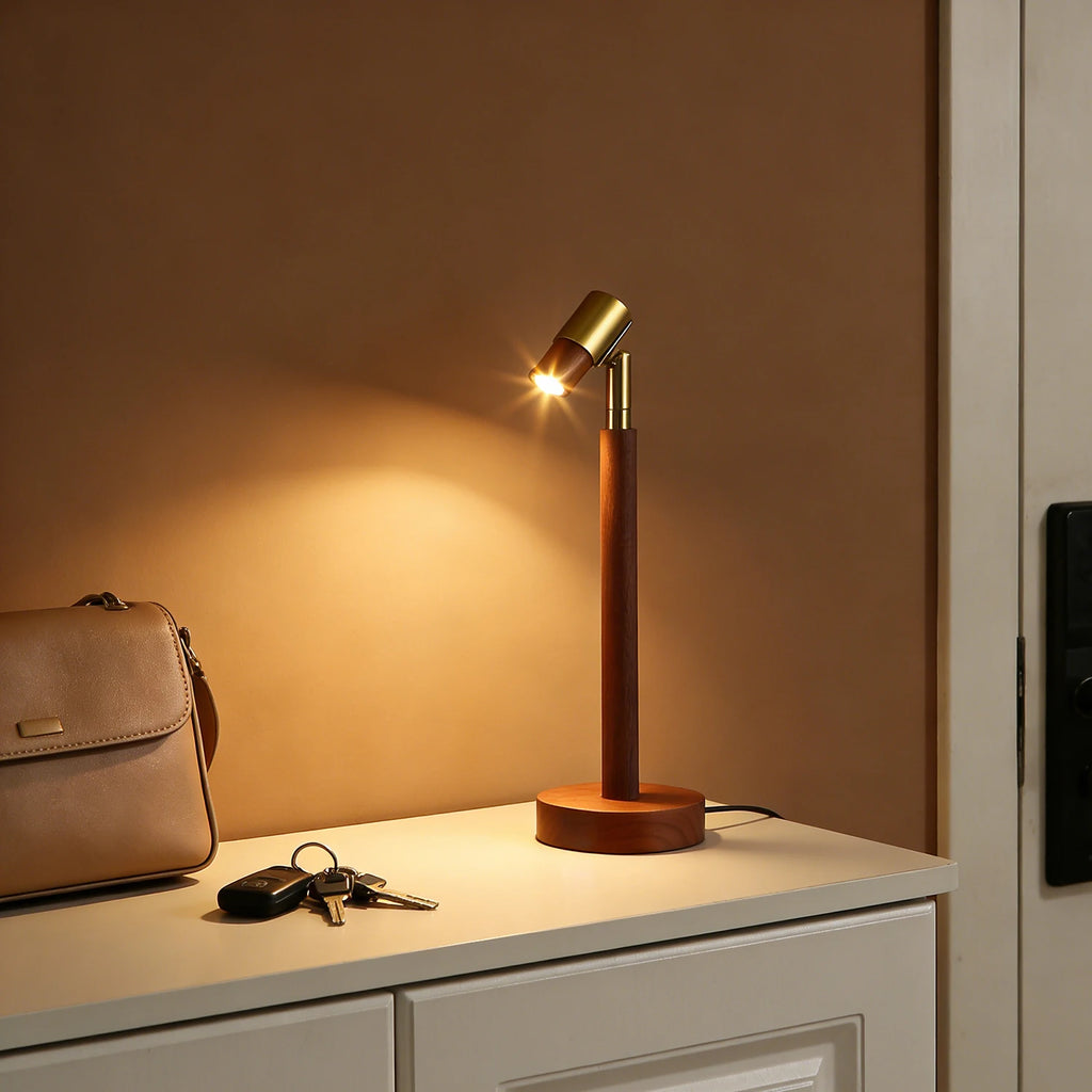 Luminária de Mesa Madeira USB com Ângulo Regulável – Luz Noturna