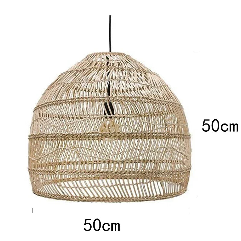 Pendente Elleara - Rattan e Linho - ilha de cozinha boho natural