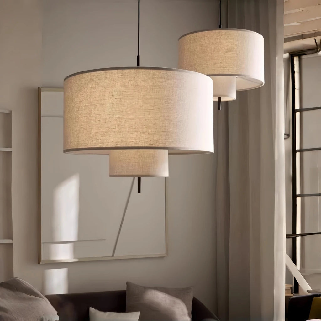 Lustre Vintage em Tecido Creme para Sala e Quarto — E27