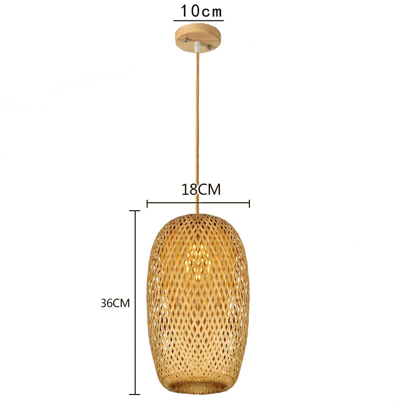 Lustre Lanterna de Bambu Trançado à Mão Retrô