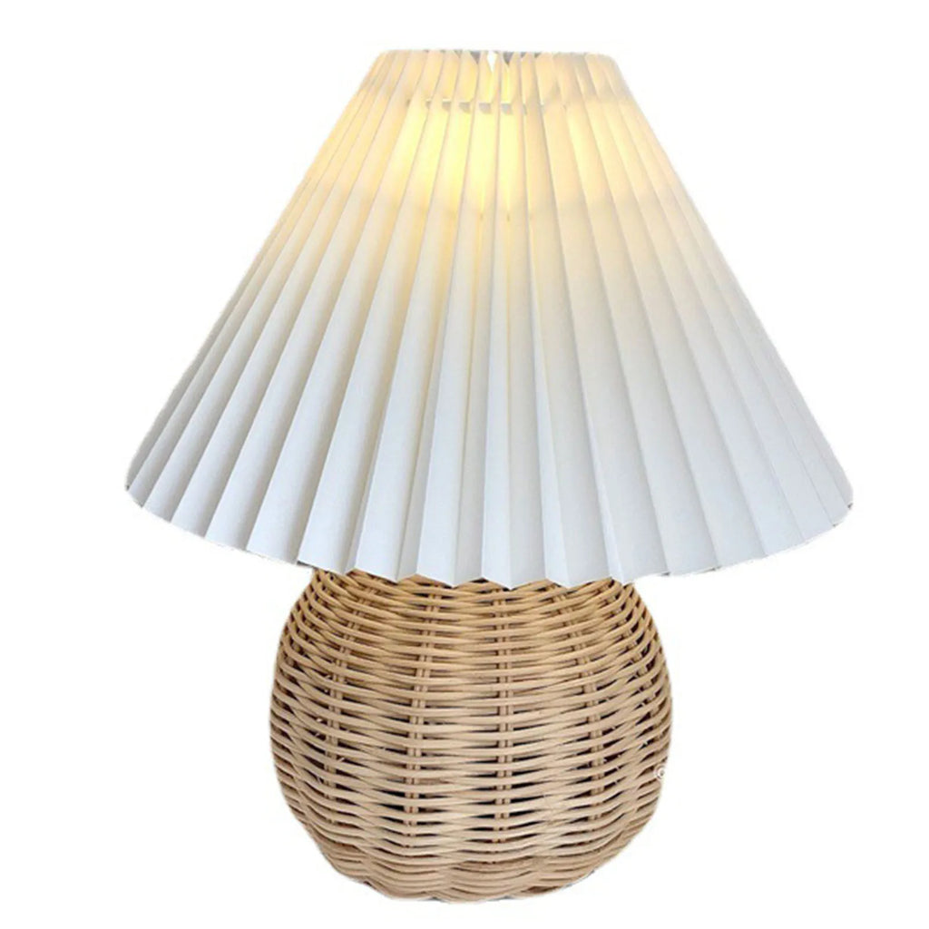 Luminária Mini Rattan Plissada Cabeceira Sala Vintage Boho