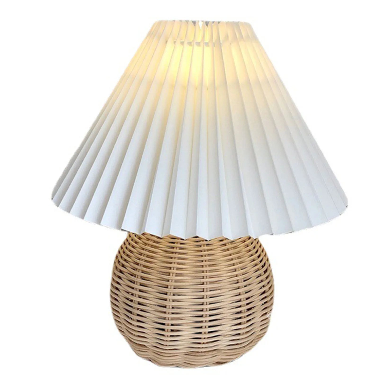 Luminária Mini Rattan Plissada Cabeceira Sala Vintage Boho