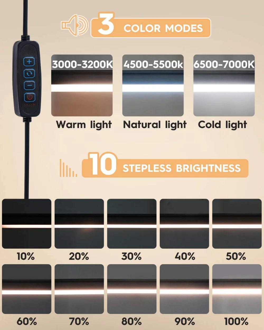 Luminária LED com Garra 3 Modos e Pescoço de Ganso – 10 Níveis